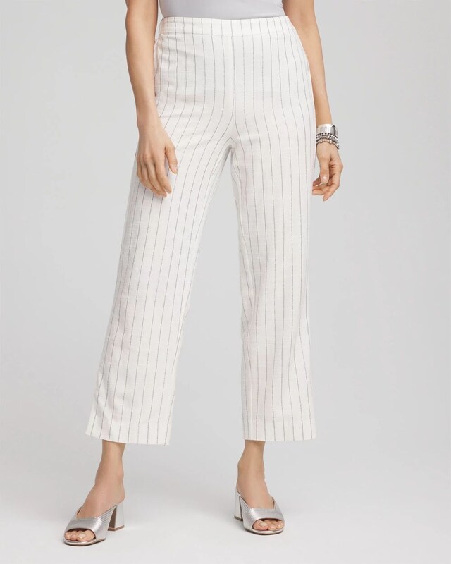 Metallic Striped Straight Cropped Pants
